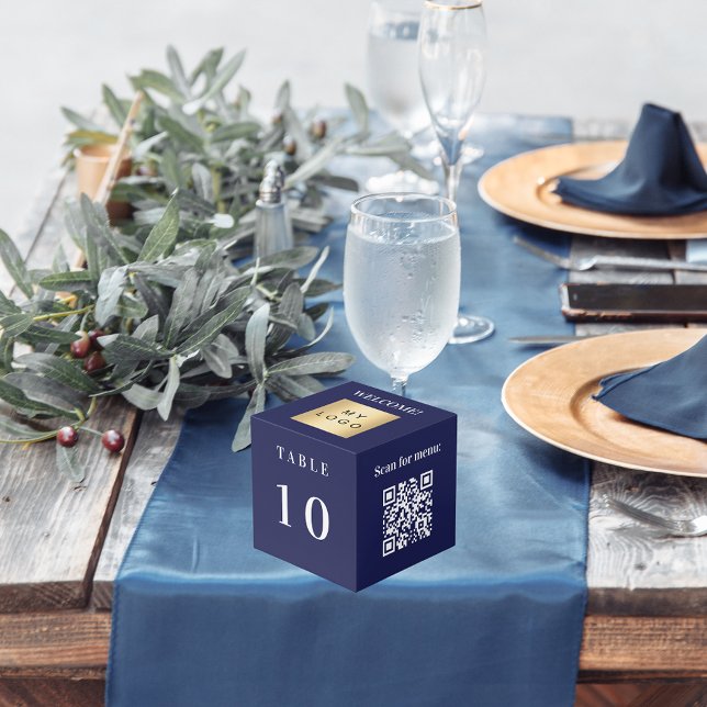 Table number QR code menu blue business logo Cube (Creator Uploaded)