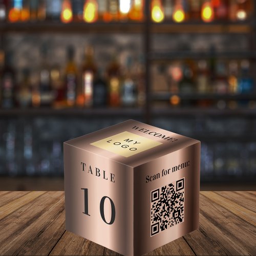 Table number QR code menu bronze business logo Cube