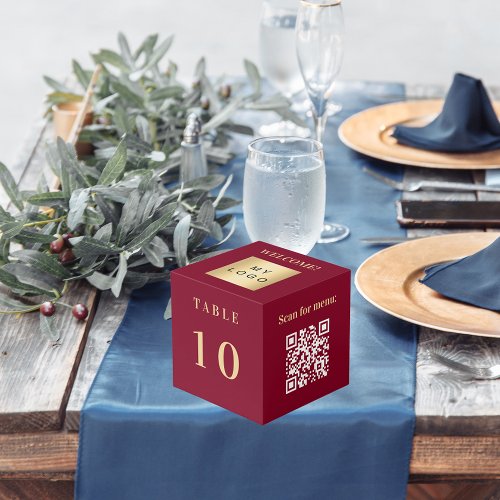 Table number QR code menu burgundy business logo Cube