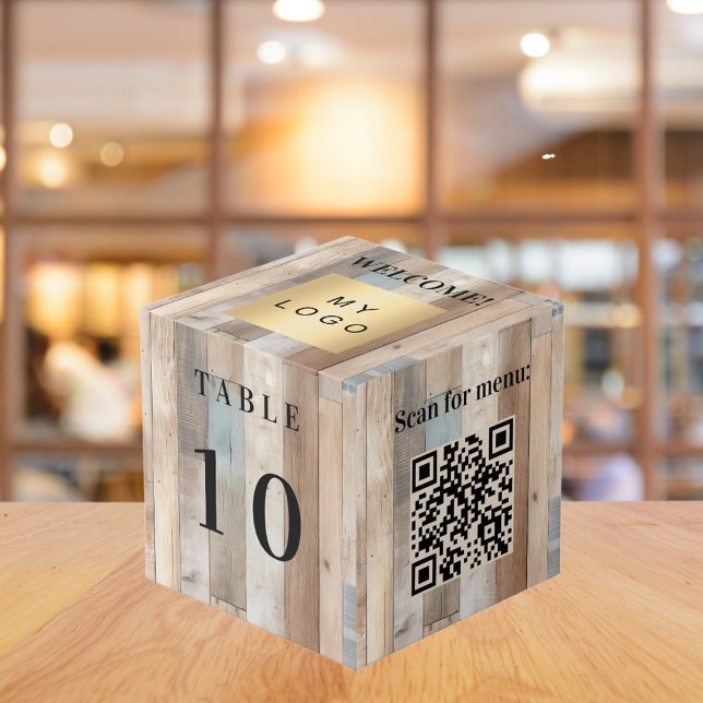 Table number QR code menu driftwood business logo Cube (Creator Uploaded)