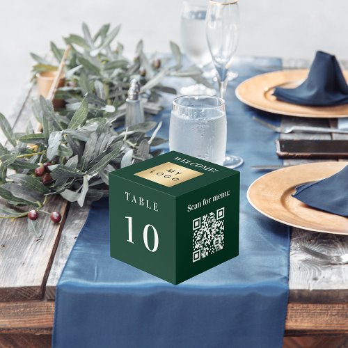 Table number QR code menu green business logo Cube