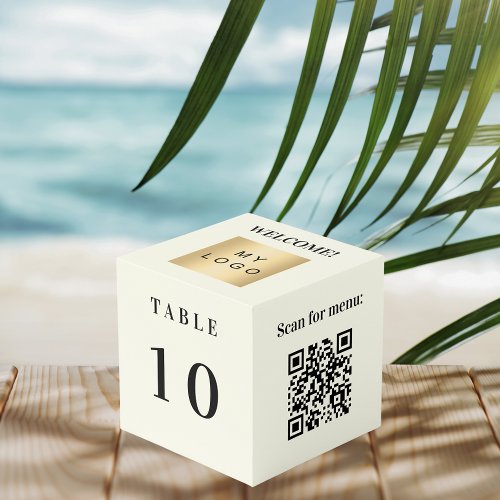 Table number QR code menu ivory business logo Cube