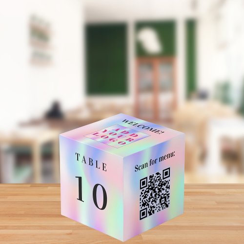 Table number QR code menu pink mint business logo Cube