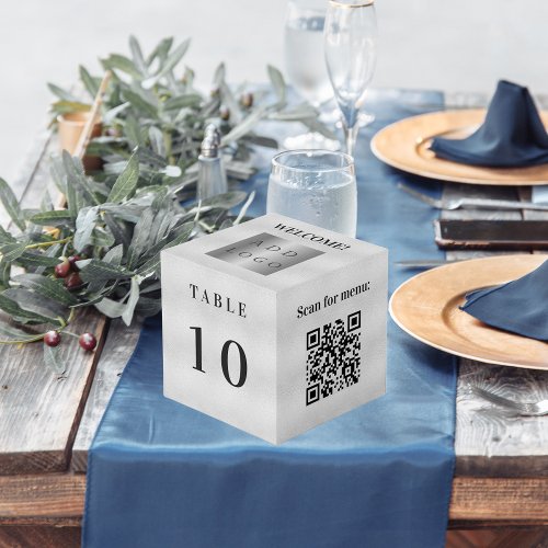 Table number QR code menu silver business logo Cube