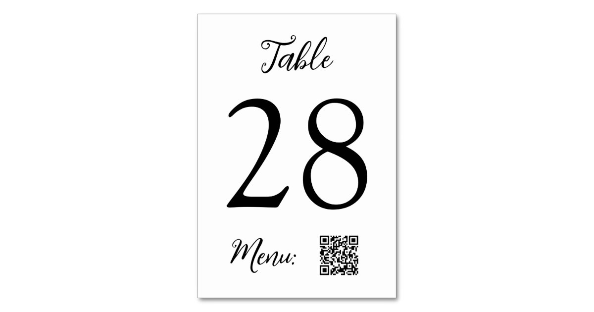 Table Number QR Code Menu Wedding Zazzle