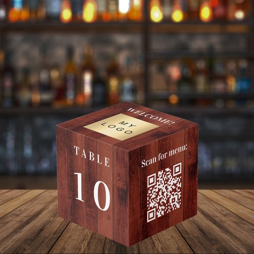 Table number QR code menu wood business logo Cube