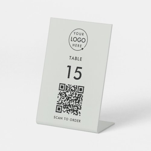 Table Number QR Code Scan to Order Gray Restaurant Pedestal Sign