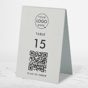 Table Number QR Code Scan to Order Gray Restaurant Table Tent