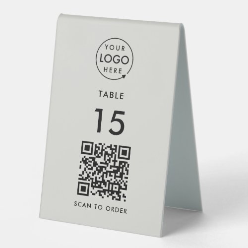 Table Number QR Code Scan to Order Gray Restaurant Table Tent Sign