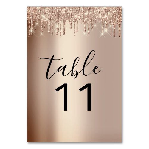 Table Number Rose Gold Drips Spark Glitter Effect