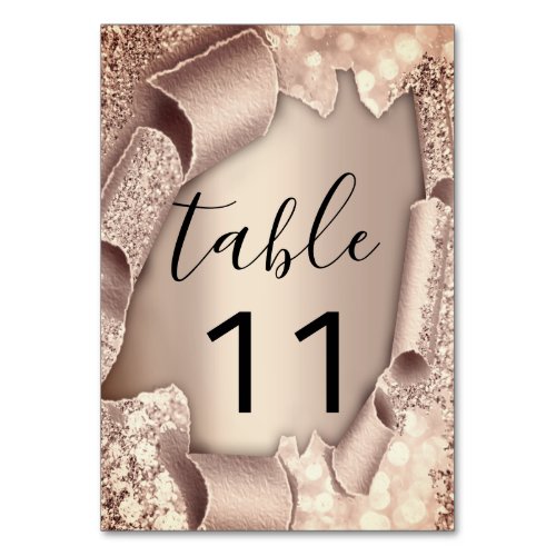 Table Number Rose Gold Glitter 3D Wedding