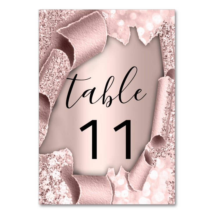 Table Number Rose Pink Glitter 3D Wedding | Zazzle