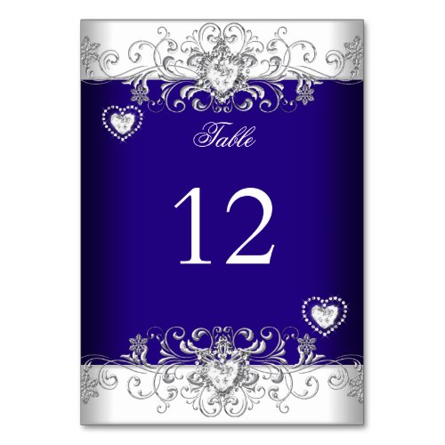 Table Number Royal Blue Wedding Silver Diamond