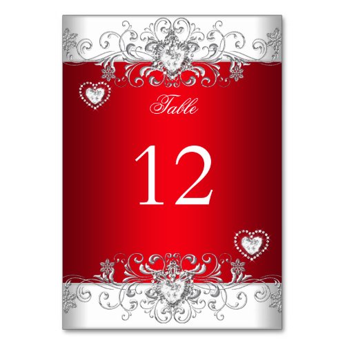 Table Number Royal red Wedding Silver Diamond