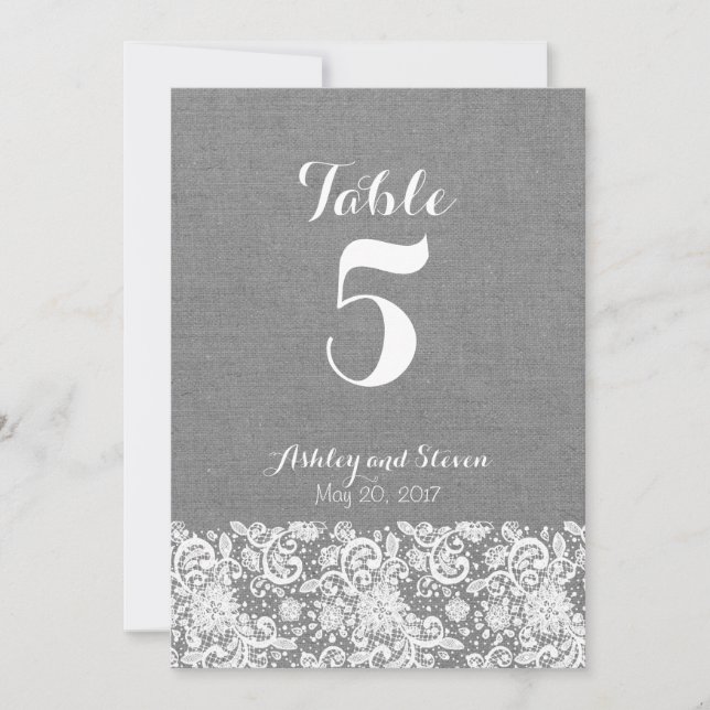 Table number rustic wedding - gray burlap and lace (Front)