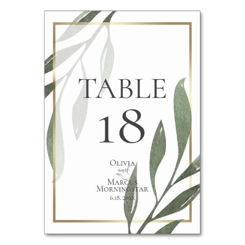 TABLE NUMBER  Sage Green Olive Branch Watercolor