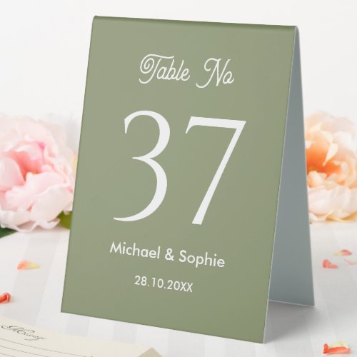 Table Number Sage Green Wedding Table Tent Sign