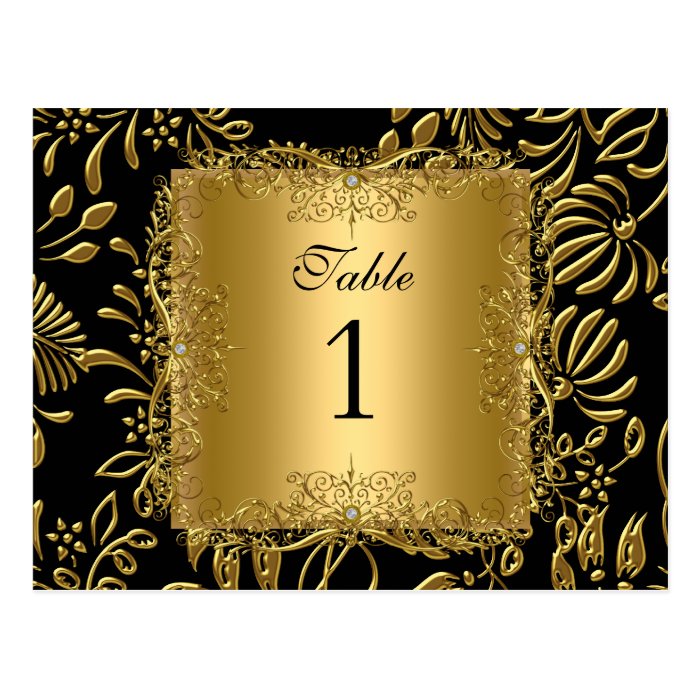 Table Number Seating Place Cards Damask Gold Postcards