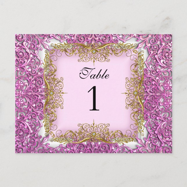 Table Number Seating Place Cards Pink Gold (Front)