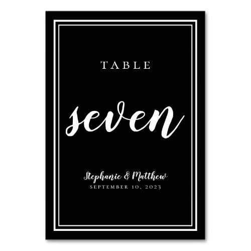 Table Number Seven  Black White Wedding Reception
