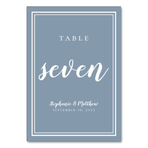 Table Number Seven   Dusty Blue Wedding Reception