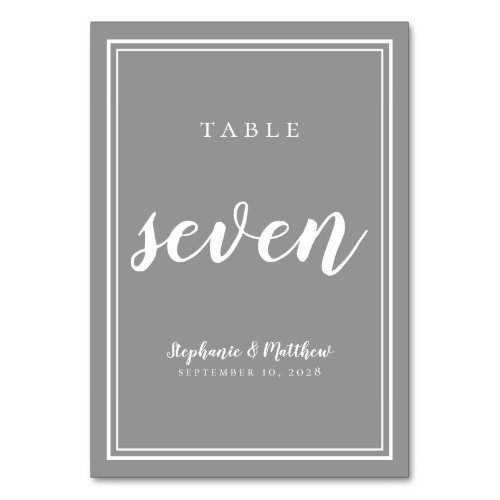 Table Number Seven  Gray White Wedding Reception