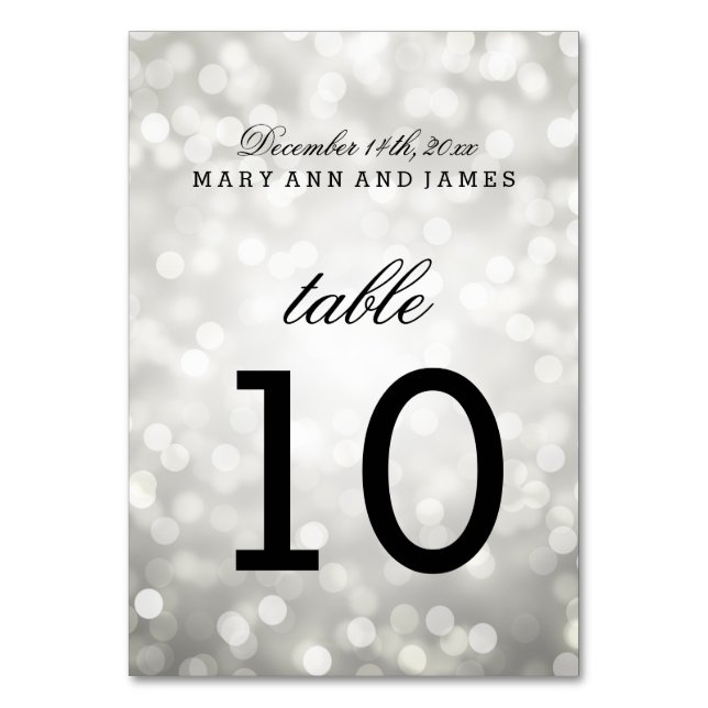 Table Number Silver Glitter Lights (Front)
