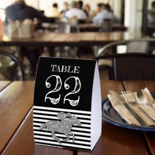 Table Number Silver Racehorse Black White Stripes Paper Table Tent