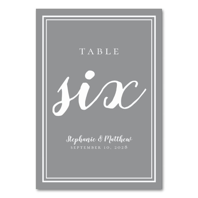 Table Number Six | Gray White Wedding Reception (Back)