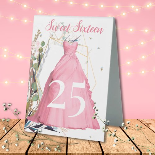 Table Number Sweet Sixteen Party Table Tent Sign