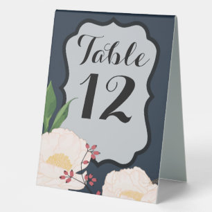 Table Number Tent Card Baby Pink Cosmos on Navy Table Tent
