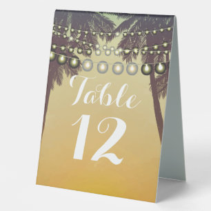 Table Number Tent Card Beach Sunset Palm Tree Stri