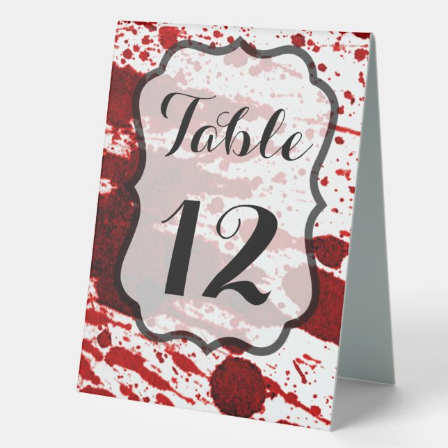 Table Number Tent Card Blood Splatter Vampire Goth Table Tent (Front)