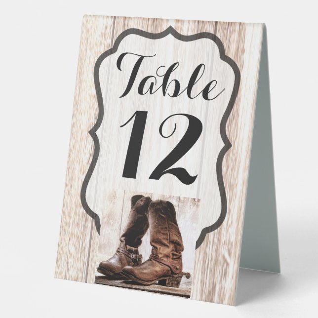 Table Number Tent Card Boots Country Rustic Wester Table Tent (Front)
