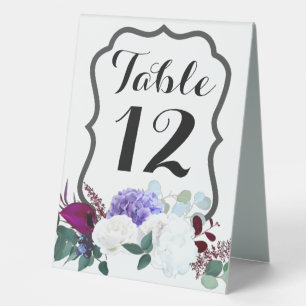 Table Number Tent Card Lavender Hibiscus on White Table Tent