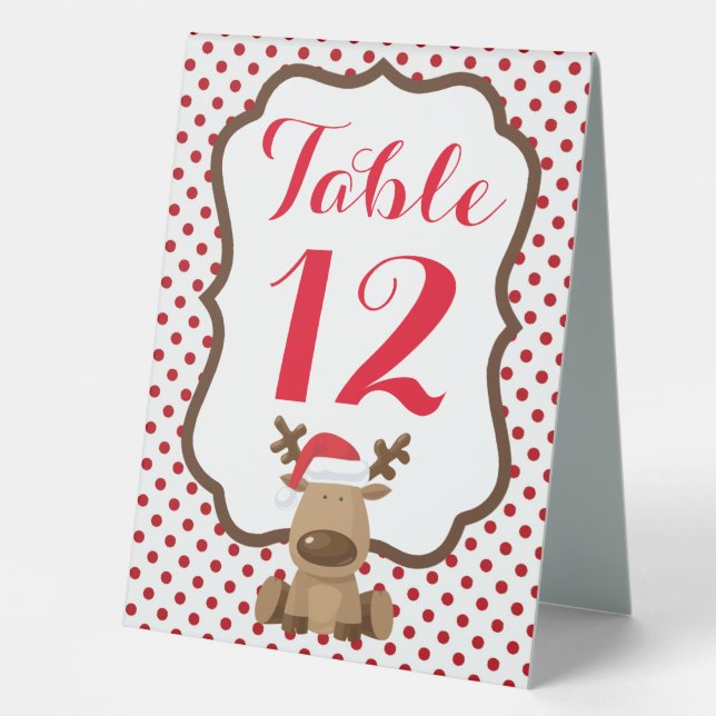 Table Number Tent Card Reindeer Christmas XMAS Pol Table Tent (Front)