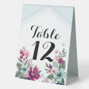 Table Number Tent Card Tropical Flowers on Blue Om Table Tent