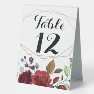 Table Number Tent Card White Roses Gold Geometric Table Tent