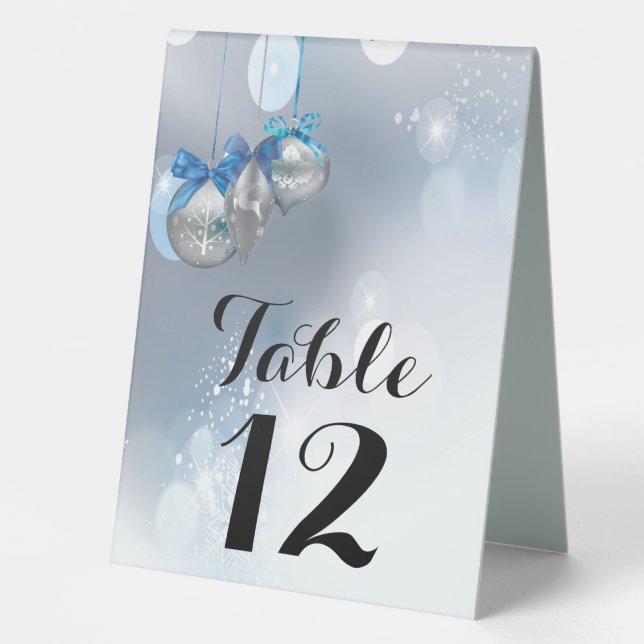 Table Number Tent Card Winter Snowflake Ornaments (Front)