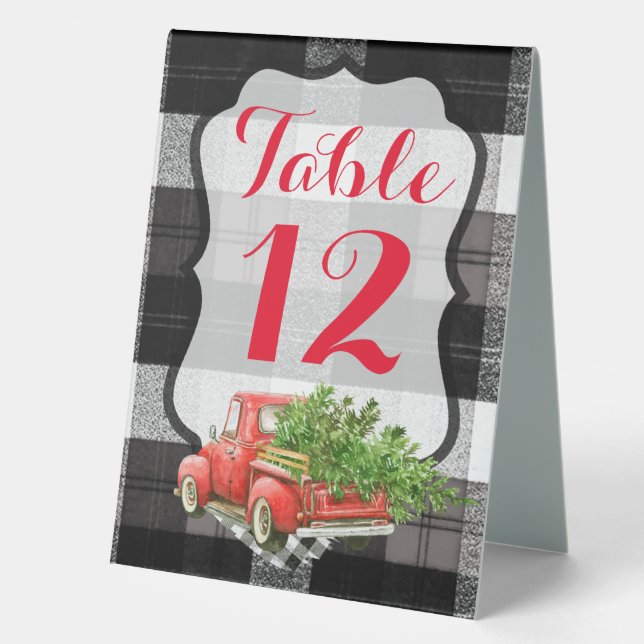 Table Number Tent Card XMAS Truck Christmas Buffal Table Tent (Front)