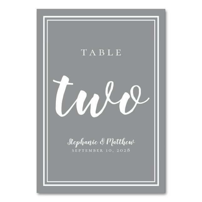 Table Number Two | Gray White Wedding Simple (Front)