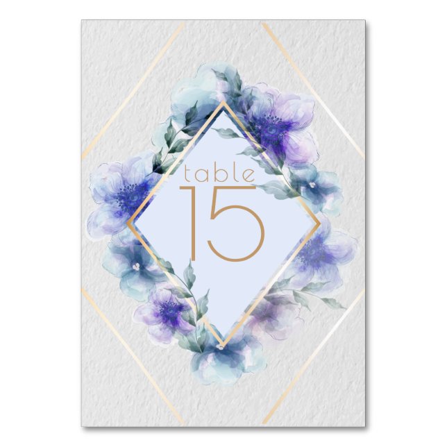 Table Number-Violet Translucent Watercolor Flower Table Number (Front)