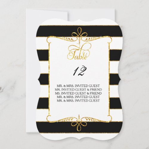 Table Number w Guest Names Gold Striped Script