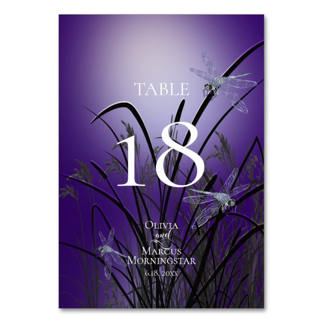TABLE NUMBER | Watercolor Amethyst Dragonflies (Front)