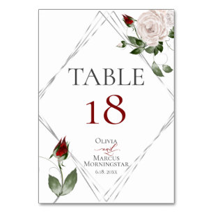 TABLE NUMBER Watercolor Blush and Cabernet Roses