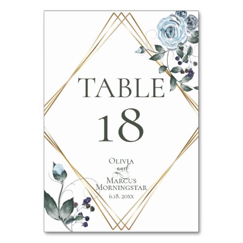 TABLE NUMBER  Watercolor Dusty Blue Floral