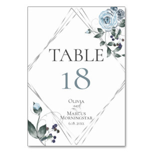 TABLE NUMBER Watercolor Dusty Blue Floral Silver