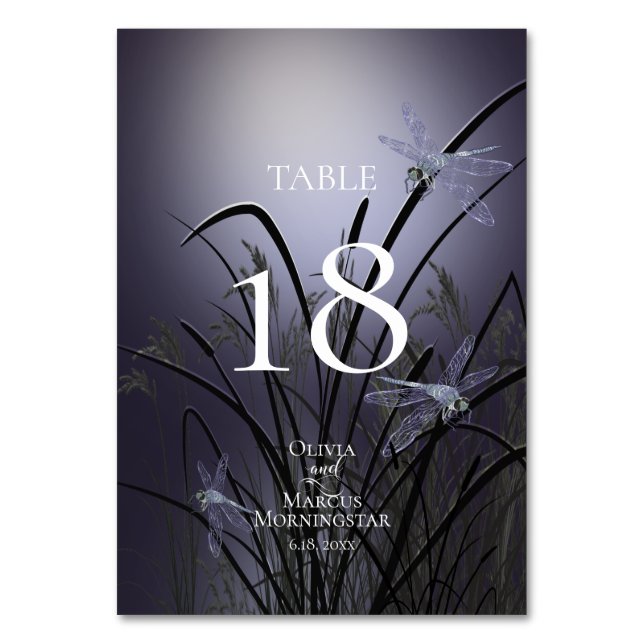 TABLE NUMBER | Watercolor Dusty Plum Dragonflies (Front)
