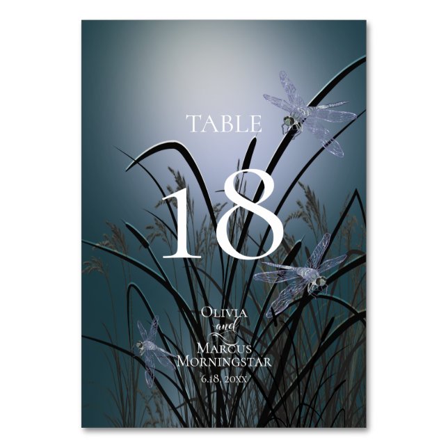 TABLE NUMBER | Watercolor Dusty Teal Dragonflies (Front)