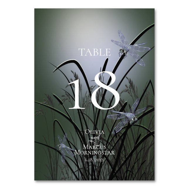 TABLE NUMBER | Watercolor Sage Green Dragonflies (Front)